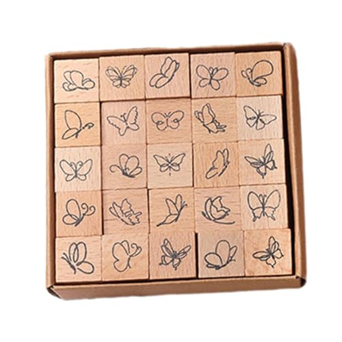 Oshhni 25 Stück Mini-Stempel, Holzstempel, Holzstempel, Tagebuch-Stempel-Set, für Tagebuchplaner, Schmetterling von Oshhni