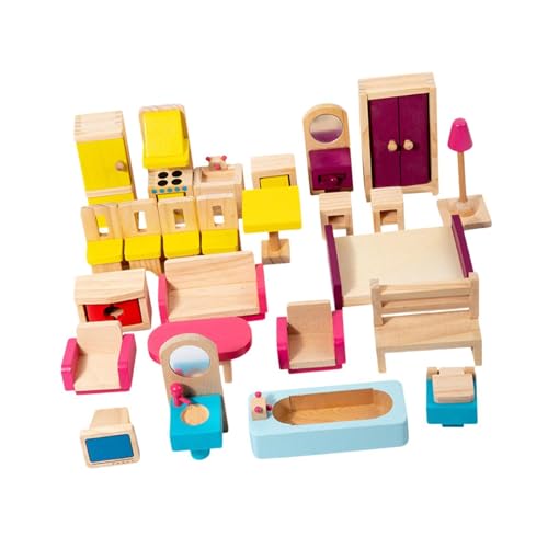 Oshhni 26x Puppenhaus-Möbel aus Holz, Spielzeug, Spielmöbel, Wohnzimmer, realistisches Puppenhaus-Zubehör-Set für Kleinkinder von Oshhni