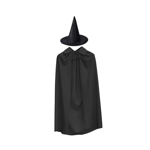 Oshhni 2X spitzer Zaubererhut, Schwarze 140cm Cosplay-Requisiten, Halloween-Cosplay-Umhang von Oshhni