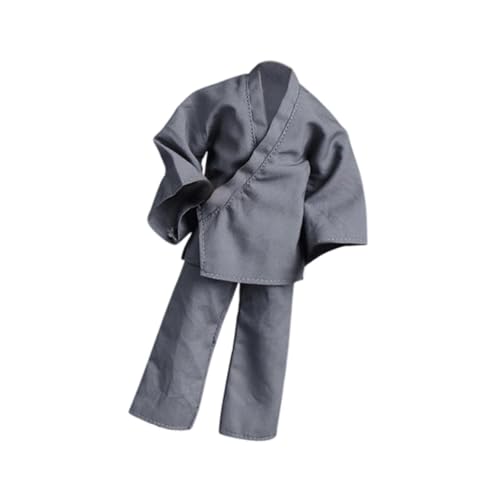 Oshhni 2pcs 1:12 Männliche Figurenkostüm Kung Fu Training Anzug Stylish Hosen und Jacke Mini für 6 -Zoll -Figuren BJD Puppenzubehör, Grau von Oshhni