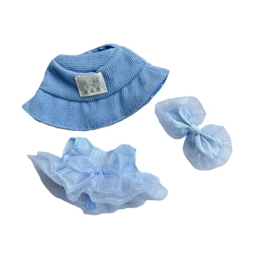 Oshhni 3-teiliges Modepuppenkleid mit Hut, Schleife und Haarnadel, handgefertigte Miniaturkleidung für 15–17 cm große Puppen, Blau von Oshhni