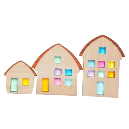 Oshhni 3X Holzhausblöcke Bausteine Pädagogisches Entwicklungsspielzeug Montessori Holzdekor Ornament für Vorschuljungen Mädchen von Oshhni