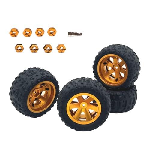 Oshhni 4 Stück RC-Autoräder und Reifen RC Crawler-Autoreifen Ersatzteile Gummireifen für 1:12 1:14 1:16 1:18 Crawler DIY Modifiziert, Gold von Oshhni