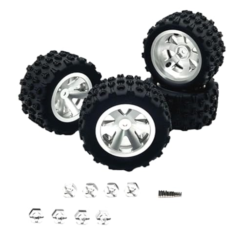 Oshhni 4 Stück RC-Autoräder und Reifen RC Crawler-Autoreifen Ersatzteile Gummireifen für 1:12 1:14 1:16 1:18 Crawler DIY Modifiziert, Silber von Oshhni