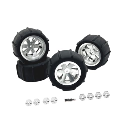 Oshhni 4 Stück RC Räder Und Reifen, RC Upgrade Teile, Ersatzteile, Ersetzen von Rädern Und Felgen für 1/12 1/14 1/16 1/18 Modellautos, RC Trucks, Hobbyautos, Silber von Oshhni