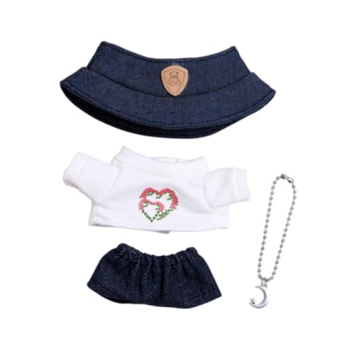 Oshhni 4-teiliges Puppenoutfit, Puppenkleidung für Mädchen mit Puppen-T-Shirt, Jeans, Halskette, Mütze, Miniatur-Puppenkleidung, für 15/17 cm große Puppen, Weißes Und Grünes Blatt von Oshhni