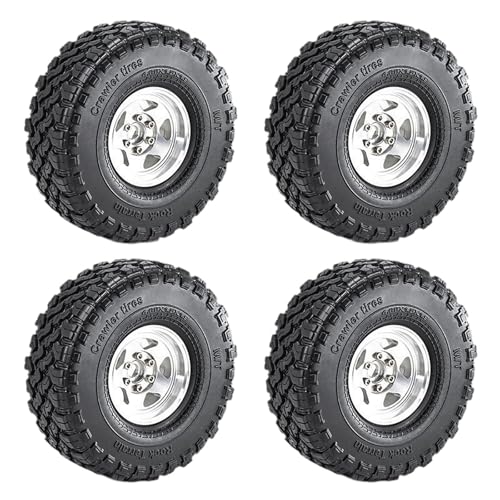 Oshhni 4-teiliges RC-Felgen- und Reifen-Set, RC-Reifen mit Felge, einfach zu installierende RC-Crawler-Autoreifen, Radnaben für 90046 1/10 RC-Trucks, Silber von Oshhni