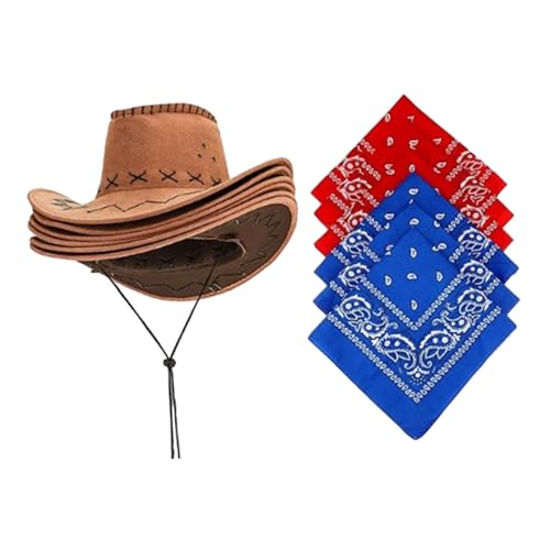 Oshhni 6 Stück Western-Cowboyhut und 6 Stück Bandana für Karnevalsreisen von Oshhni