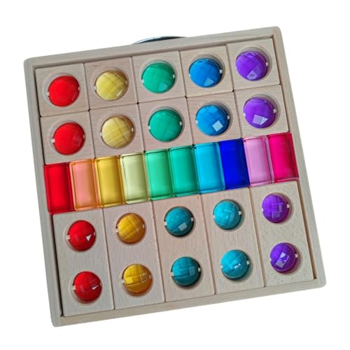 Oshhni Acryl-Holzklötze-Set, Stapelspielzeug, Montessori-Spielzeug, Regenbogen-Stapelspiel für Jungen und Mädchen, 3 Arten Blöcke von Oshhni