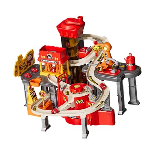 Oshhni Autogarage-Spielset, Rennauto-Spielzeug, Party-Spielzeug, Spielfahrzeuge für Kinder, DIY-Zusammenbaustrecke, Rennauto-Spielzeug für Kinder im Alter, Thema Feuerwehr von Oshhni