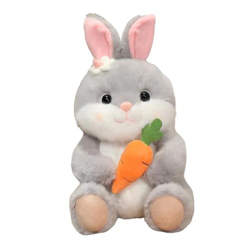 Oshhni Bunny Plüsch mit Karotten gefülltes Spielzeug weiche huggierbare kuschelige Bunny -Stofftier süß für Körbe Füllungsgeschenk für Kinder Mädchen, Grau von Oshhni