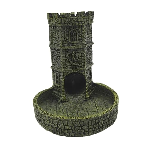 Oshhni Burg Würfelturm mit Tablett Tabletop Rollenspiel Würfel Tablett Tisch Dekor Harz Zubehör für Brettspiele für Geschenk Gamer, Gelbgrün von Oshhni