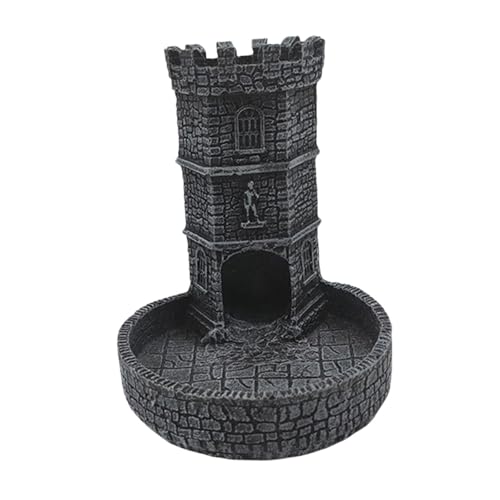 Oshhni Burg Würfelturm mit Tablett Tabletop Rollenspiel Würfel Tablett Tisch Dekor Harz Zubehör für Brettspiele für Geschenk Gamer, Schwarzgrau von Oshhni