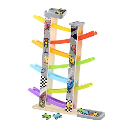 Oshhni DIY Assemble Track Race Auto Spielzeug Holzkinder Rennstrecke kreatives Geschenk Inertia Glide Spielzeugfahrzeug für Jungen, Sieben Tracks von Oshhni