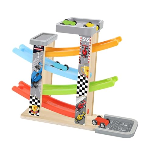 Oshhni DIY Assemble Track Race Auto Spielzeug Holzkinder Rennstrecke kreatives Geschenk Inertia Glide Spielzeugfahrzeug für Jungen, Vier Tracks von Oshhni