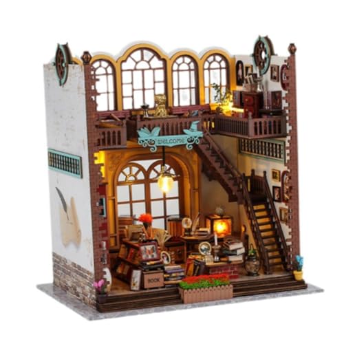 Oshhni DIY Miniatur-Puppenhaus-Kits, Puppenhaus-Buchstützen aus Holz, Basteln, Miniatur-Gebäude-Modell-Kits, Buchstützen-Ständer-Kits für Mädchen und Jungen von Oshhni