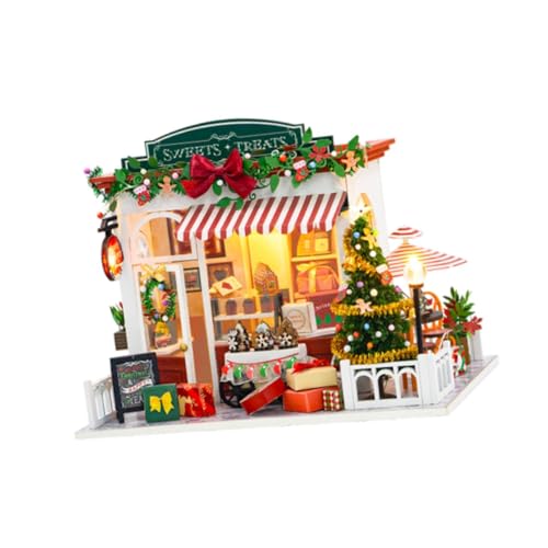 Oshhni DIY Weihnachtspuppenhaus Eingebautes leichtes kleines Handarbeit Bausätze 3D Holzpuzzle für Shop Home von Oshhni