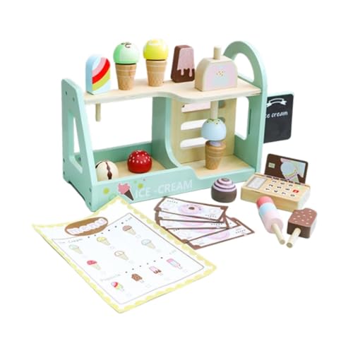 Oshhni Eiscreme-Set aus Holz, Eiscreme-Spielzeug, Lebensmittel-Spielzeug-Set, Küchenzubehör für Kinder von Oshhni