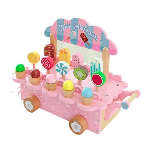 Oshhni Eiscreme-Set aus Holz, Rollenspiel-Spielzeug, EIS am Stiel-Spielzeug aus Holz, Lebensmittel-Spielzeug-Set für Kinder, Rosa von Oshhni