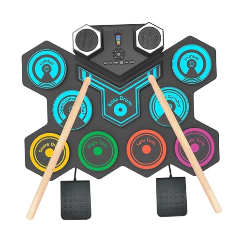 Oshhni Elektrische Übungstrommel, Tischschlagzeug, Stereo-Sound, 12 Pads, Übungs-Drum-Pad-Maschine für Kinder ab 3 Jahren, Anfänger, bunt von Oshhni