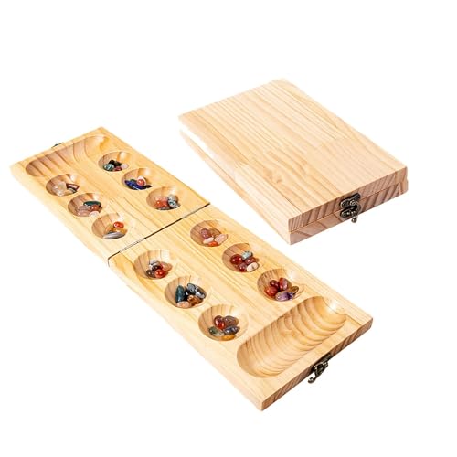 Oshhni Familienspiele aus Holz, Mancala-Brettspiel, klassisches faltbares Mancala-Brettspiel mit mehrfarbigen Perlen, von Oshhni