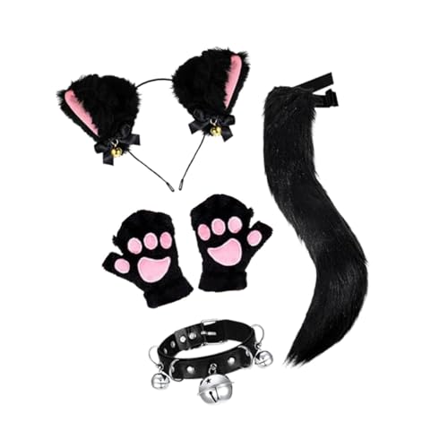 Oshhni Fuchsohren Schwanz Handschuhe Kragen Set Halloween Party Kostüm Zubehör für Party, Schwarz von Oshhni