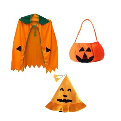 Oshhni Halloween-Kostümset für Kinder mit Kürbis-Umhang, Hut und Tasche, als Requisite für Partys von Oshhni