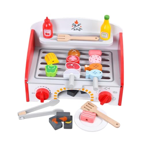 Oshhni Holz-BBQ-Grillspielzeug für Kinder, Kochspielzeug mit Kochgeschirr, Rollenspiel, Holzgrill-Essen für Jungen, Mädchen, Kinder von Oshhni