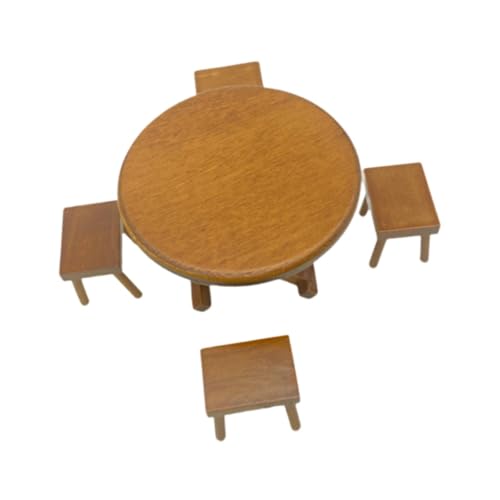 Oshhni Holz-Esstisch-Stuhl-Modell-Set, 1:12 Holz-Minitisch und Hocker aus Holz, Kaffee von Oshhni