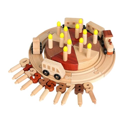 Oshhni Holz Geburtstag Kuchen Zug Holz Zug Pretend Kuchen Spielen Lebensmittel Set für Jungen Mädchen von Oshhni