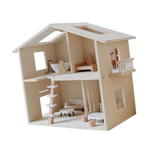 Oshhni Holz Puppenhaus mit Realistische Design DIY Pretend Haus Spielen Haus Spielzeug Holz von Oshhni