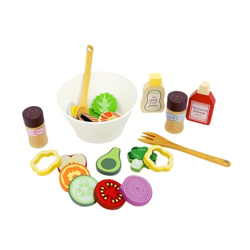 Oshhni Holz Spielen Salat Set Holz Salat Spielset Montessori Pretend Essen Spielen für Kinder für Party von Oshhni