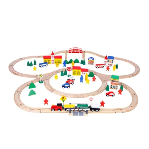 Oshhni Holzeisenbahn-Spielset, Eisenbahn-Spielzeugset, Motorikspielzeug, Reisespielzeug, Vorschul-Lernspielzeug, Kinder, Jungen, Mädchen, Geschenke, 100 Stück von Oshhni