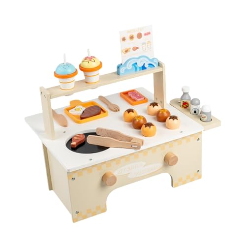 Oshhni Holzküchen-Spielset für Küchenspielset, Spielzeugküche, Holzgrill und Grill für Puppenhaus von Oshhni