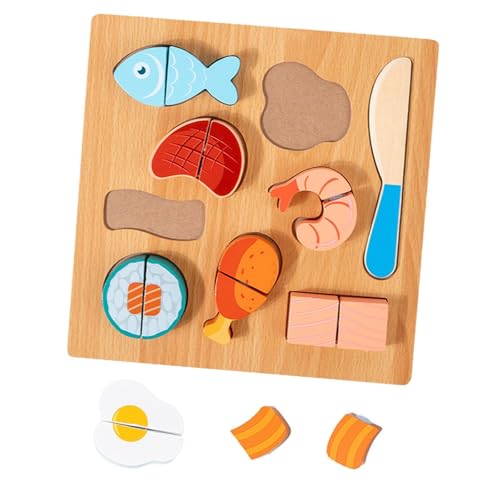 Oshhni Holzschneidepuzzle für Kinder im Vorschulalter, Küche, Rollenspielzeug, Holzpflock, Kleinkinderpuzzle als Geschenk, DIY-Modell, Handwerk, Fleisch von Oshhni