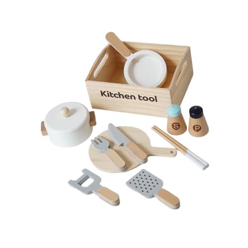 Oshhni Holzspielzeug-Kochset, Spielgeschirr für Kinder, Lebenskompetenzen, Gabel, Gewürzflasche, Rollenspiel-Spielset Montessori für Kinder von Oshhni