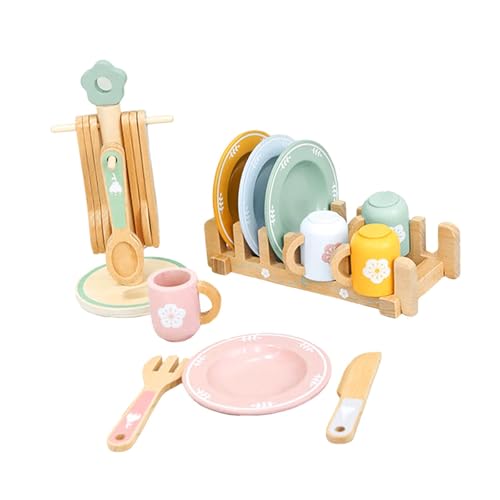 Oshhni Holzspielzeugteller Und Geschirr Zum Kochen in Der Küche, Spielspielzeug für Babys von Oshhni