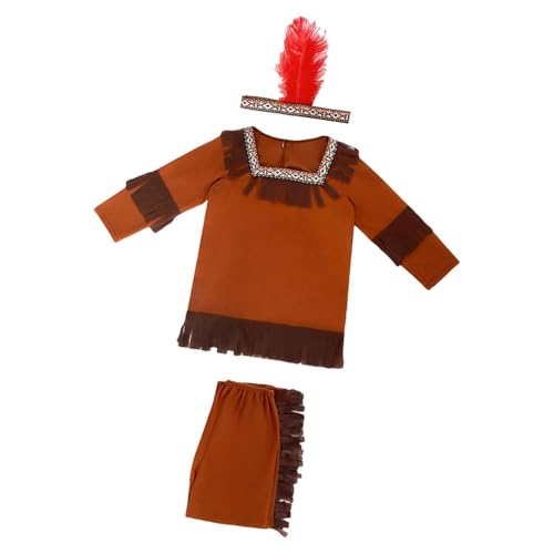 Oshhni Indianer Outfit für Kinder, Kostüm mit Federkopfschmuck, L Size for Boy von Oshhni