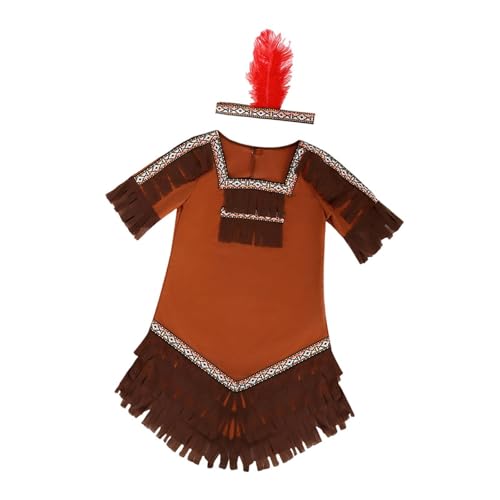 Oshhni Indianer Outfit für Kinder, Kostüm mit Federkopfschmuck, L Size for Girl von Oshhni