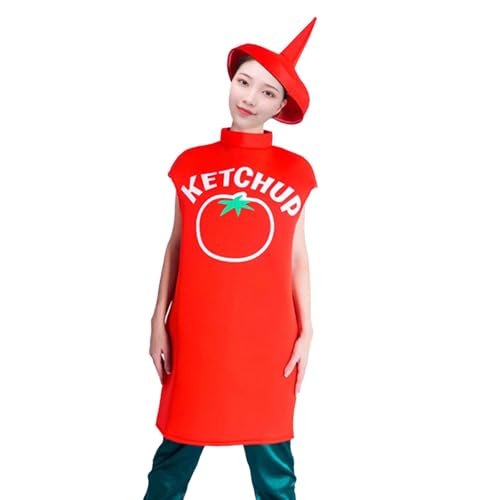 Oshhni Ketchup-Kostüm für Erwachsene, Rollenspiel, mit Hut, Bekleidung, Accessoires, Festival-Verkleidung von Oshhni