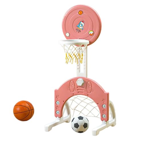 Oshhni Kinder Basketballkorb Set mit Fußball, Verstellbare Höhe, Sportspielzeug für Drinnen Und Draußen, Wassermelonenrot von Oshhni