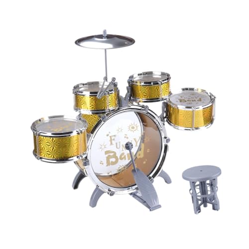 Oshhni Kinder-Jazz-Schlagzeug, Schlaginstrument-Spielzeug, musikalische Aufklärung, Bass-Drum-Kits, Simulations-Trommelspielzeug als Geschenk zum Kindertag, Gold von Oshhni