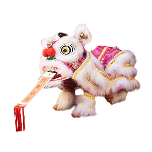 Oshhni Marionette mit Stab, Chinesisches Löwenspielzeug für das Frühlingsfest, Rosa Weiß von Oshhni