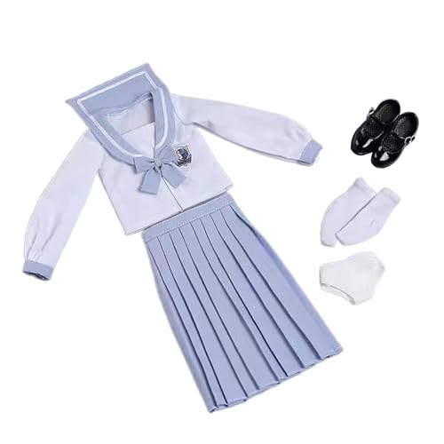 Oshhni Maßstab 1:6 Schulmädchenuniform Anzug Actionfigur Kleidung Langarm Set Damenkleidung Rock für 12'' weibliche Puppenfigur, Hellblau von Oshhni