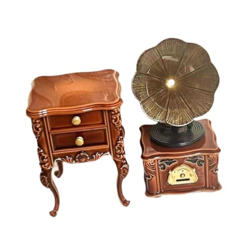 Oshhni Miniatur-Grammophon, Mini-Phonograph, 1:12, mit Schrank, Retro, für Fotografie-Requisiten von Oshhni