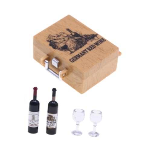 Oshhni Miniaturweinflaschen Mini Rotweingläser vorstellen, Spielmodell mit Aufbewahrungsbox Goblets Dollhouse Dekoration Zubehör zu Spielen, Deutschland von Oshhni