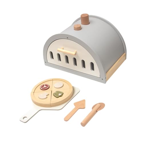 Oshhni Pizzaspielzeug aus Holz, Spielset, Lernspielzeug, Entwicklung, Rollenspiel, Küchenzubehör, kreativ für Kleinkinder, Jungen, Mädchen, Kinder, mit Ofen von Oshhni