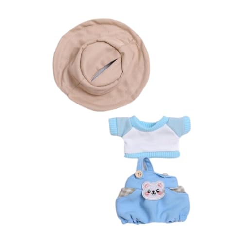 Oshhni Plüschpuppenkleidung für 15 cm bequemes Plüschpuppenzubehör Mode süß, Blaues Set mit Hut von Oshhni