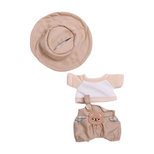 Oshhni Plüschpuppenkleidung für 15 cm bequemes Plüschpuppenzubehör Mode süß, Khaki Set mit Hut von Oshhni