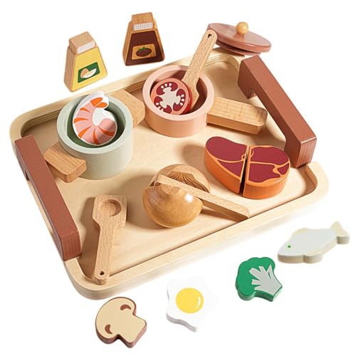 Oshhni Pretend Play Spielset Holzspielzeug Nachmittagstee-Set Holz Make-up Kits für Kinder, Kochset von Oshhni